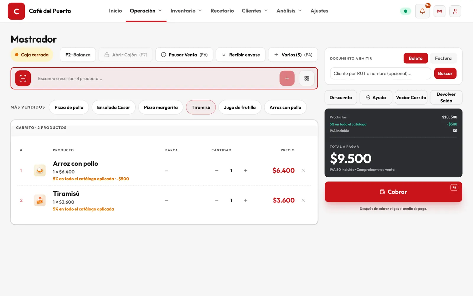 Kocina: mostrador con número de pedido y comandas